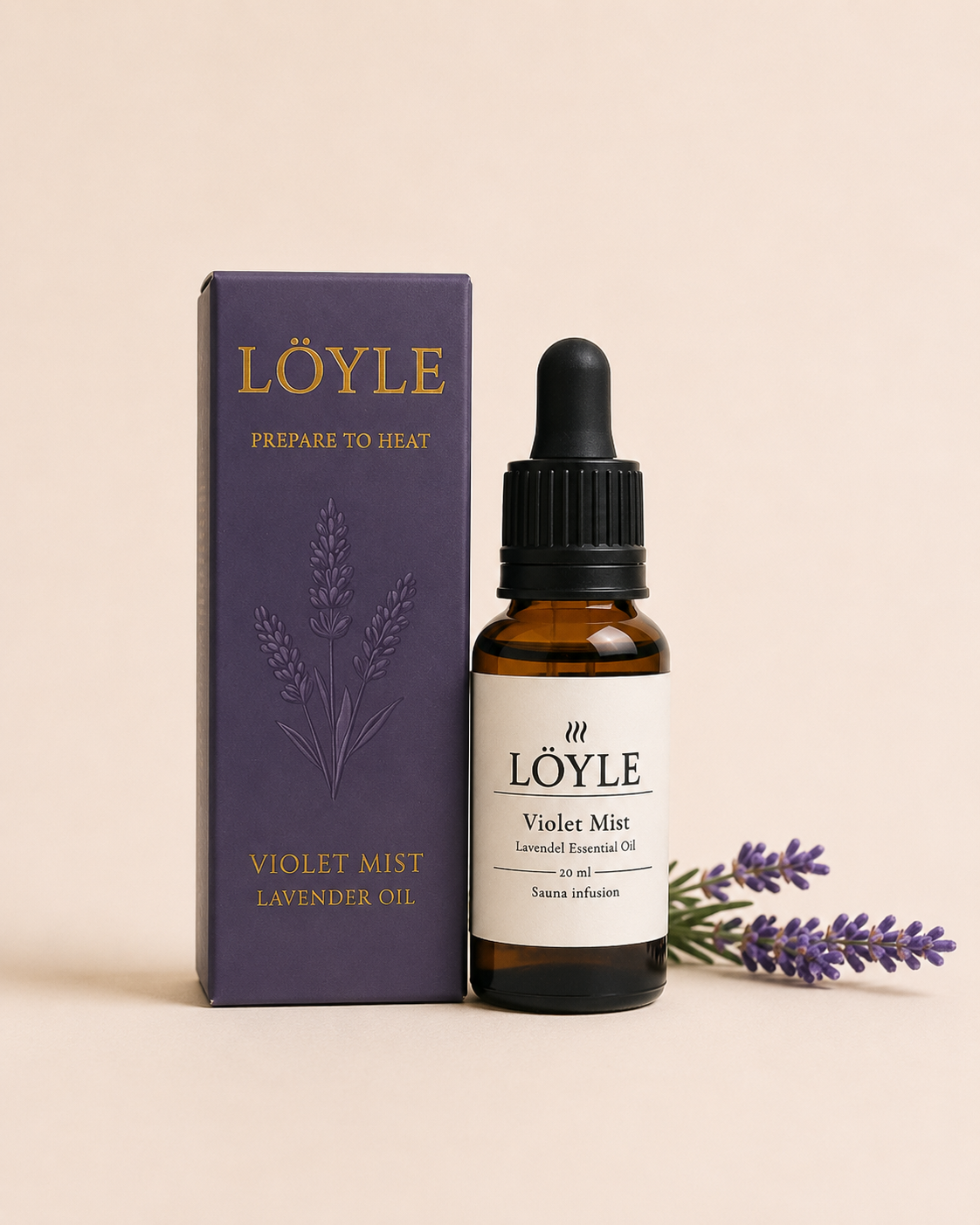 LÖYLE Violet Mist lavendelolie til sauna med emballage
