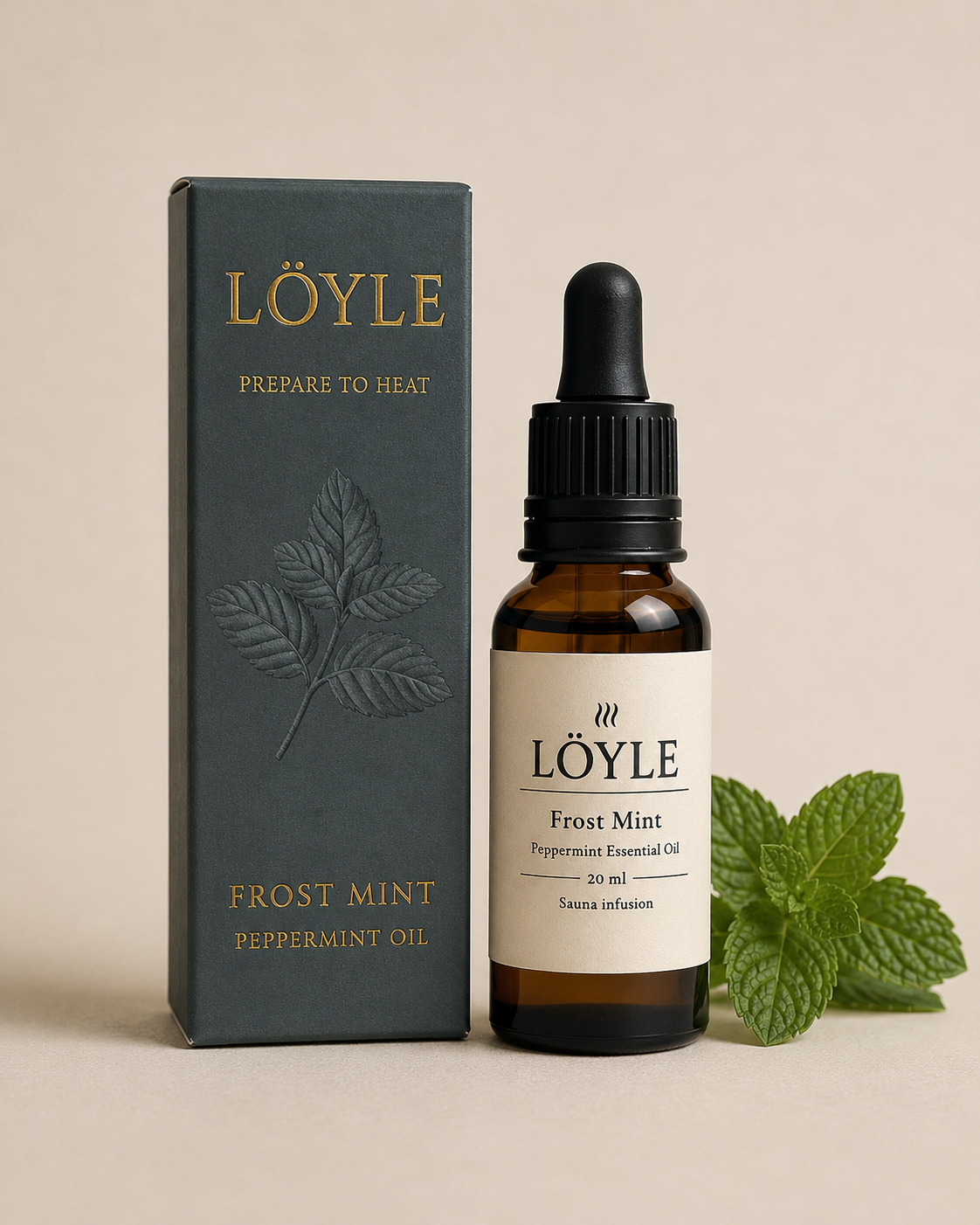LÖYLE Frost Mint pebermynteolie til sauna med emballage